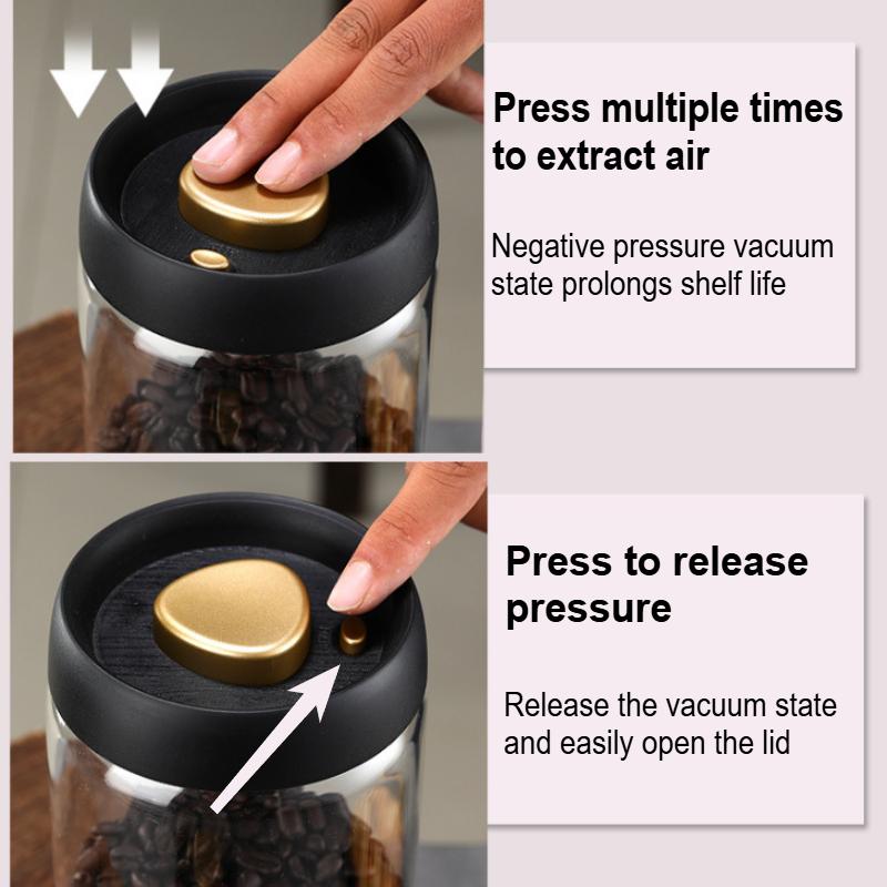 Vacuum Sealed Tank Coffee Beans Storage Glass Bottle Transparent Food Storage Jar Moisture-proof Extract Air Airtight Container