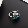 Cute Silver Color Alloy Cat Ring Fashionable Cat Eye Opening Adjustable Ring For Women Trendy Jewelry Accessories Gift