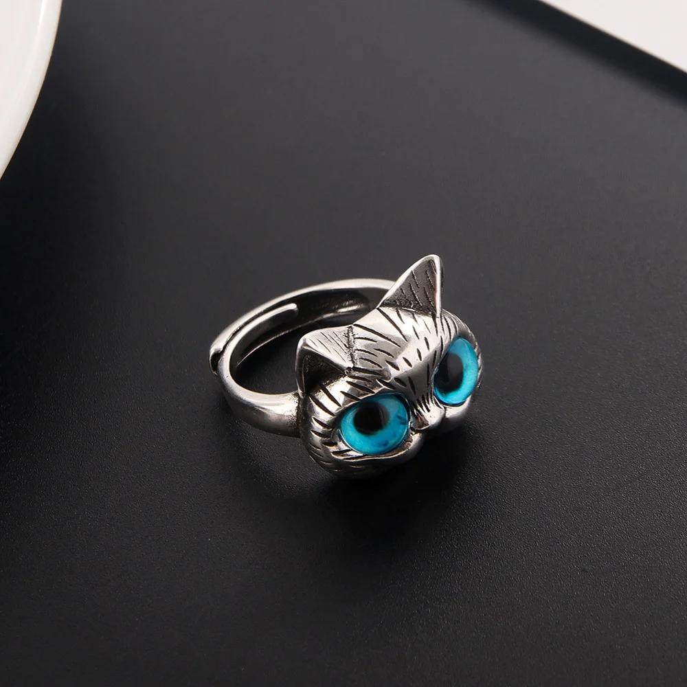 Cute Silver Color Alloy Cat Ring Fashionable Cat Eye Opening Adjustable Ring For Women Trendy Jewelry Accessories Gift