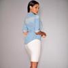 Denim Shirt Lapel Long Sleeve Loose Fit Commuting Style Daily Wear Tops with Flap Pockets Buttons Placket