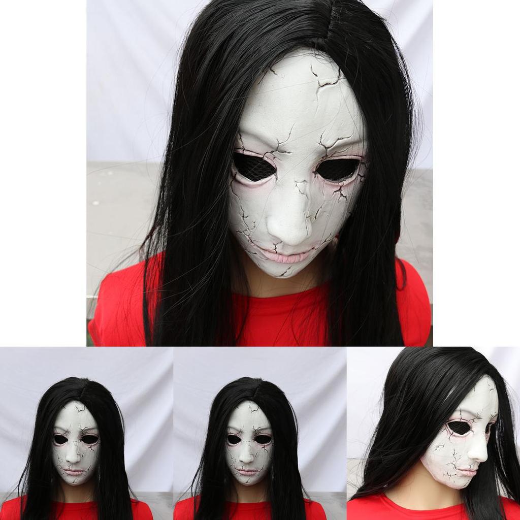 Horror Long Hair Ghost Latex Mask For Halloween And Escape Room Fun