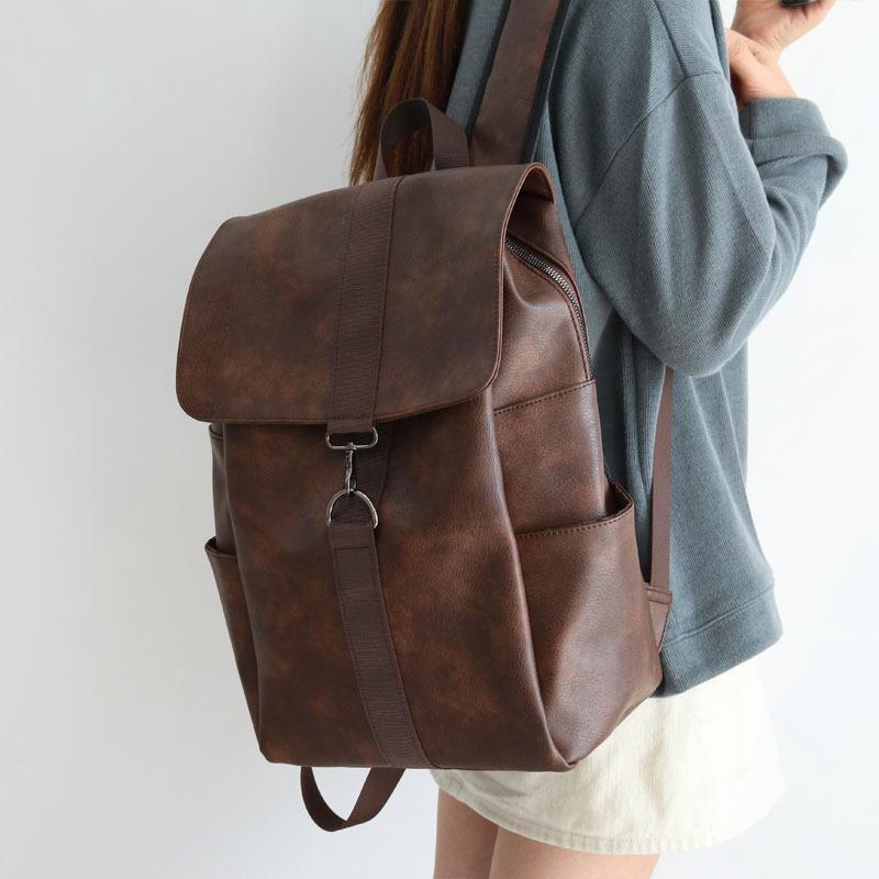 Trendy Women's Soft Leather Backpack: 2026 College and Travel, Korean & Japanese Style, 16-inch Laptop Capacity