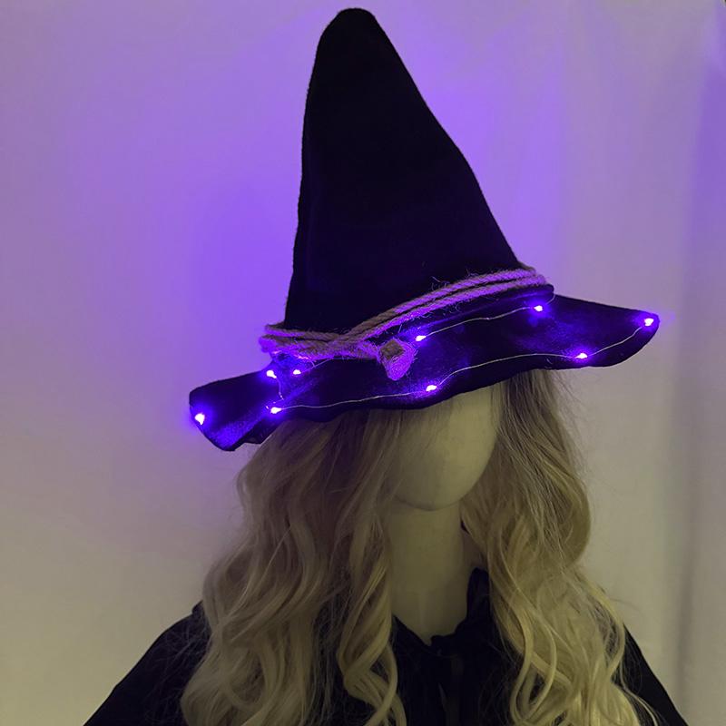 Light up LED Witch Hat Cosplay Luminous Scarecrow Witch Hat Women Halloween Party Accessories Trick Or Treat Supplies