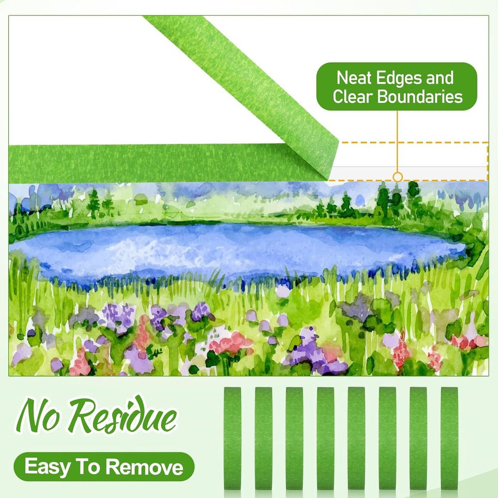 Green Painter's Masking Tape, 25m Roll, Easy Tear, Single Side Adhesive for Oil Painting and DIY