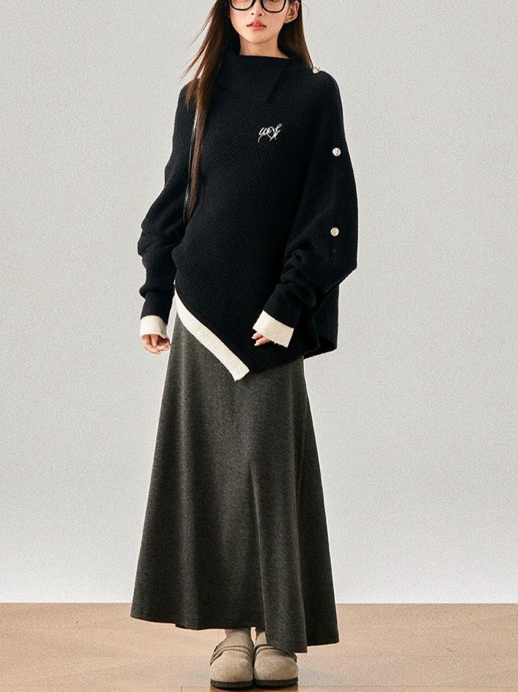 WESYONE Women's High Neck Irregular Cape Sweater - Autumn/Winter Knit Outerwear Top