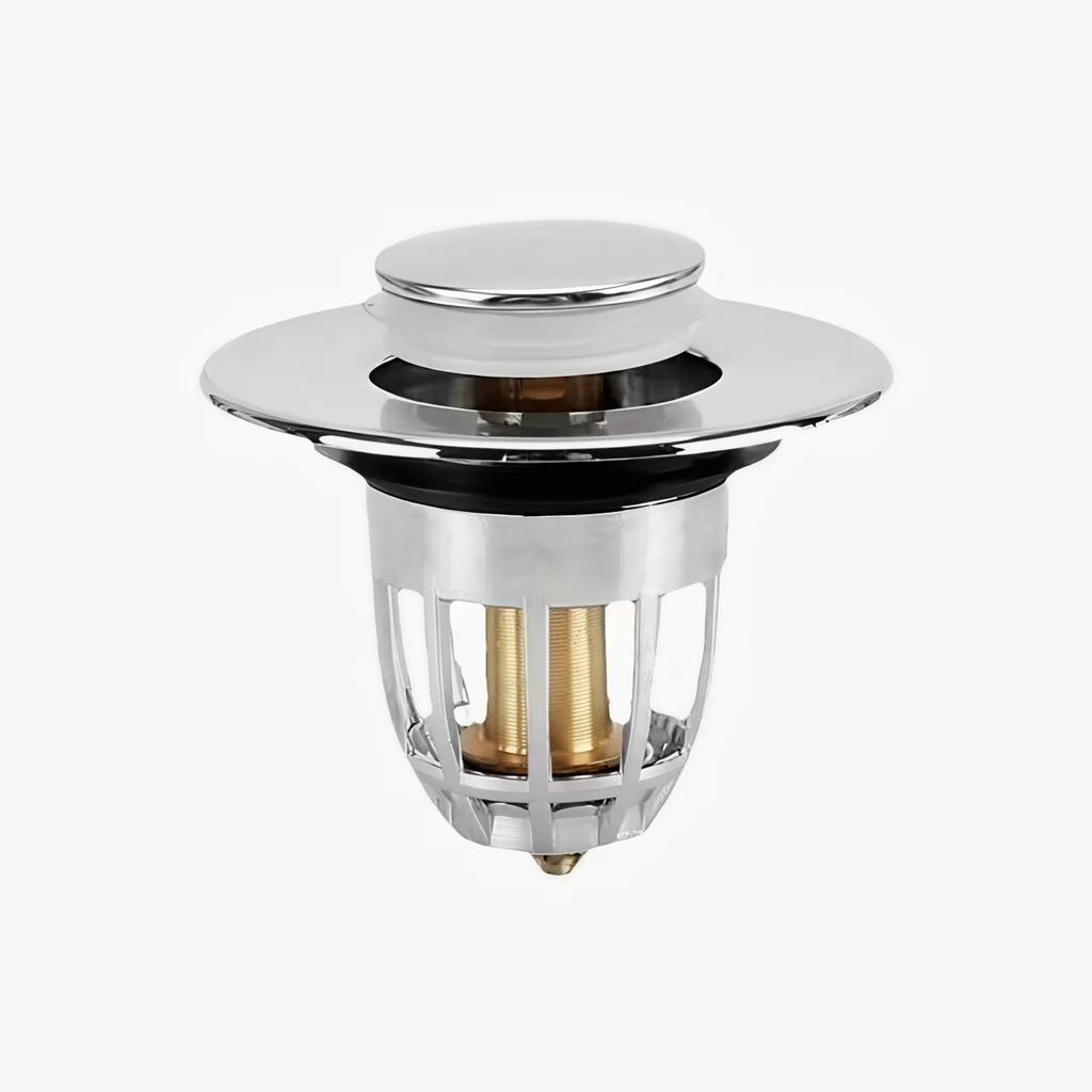 Pop-up bottenventil med sil för handfat Krom Universalfilter med hårfångare Badrumshandfat Bottenventil Lätt att trycka ner