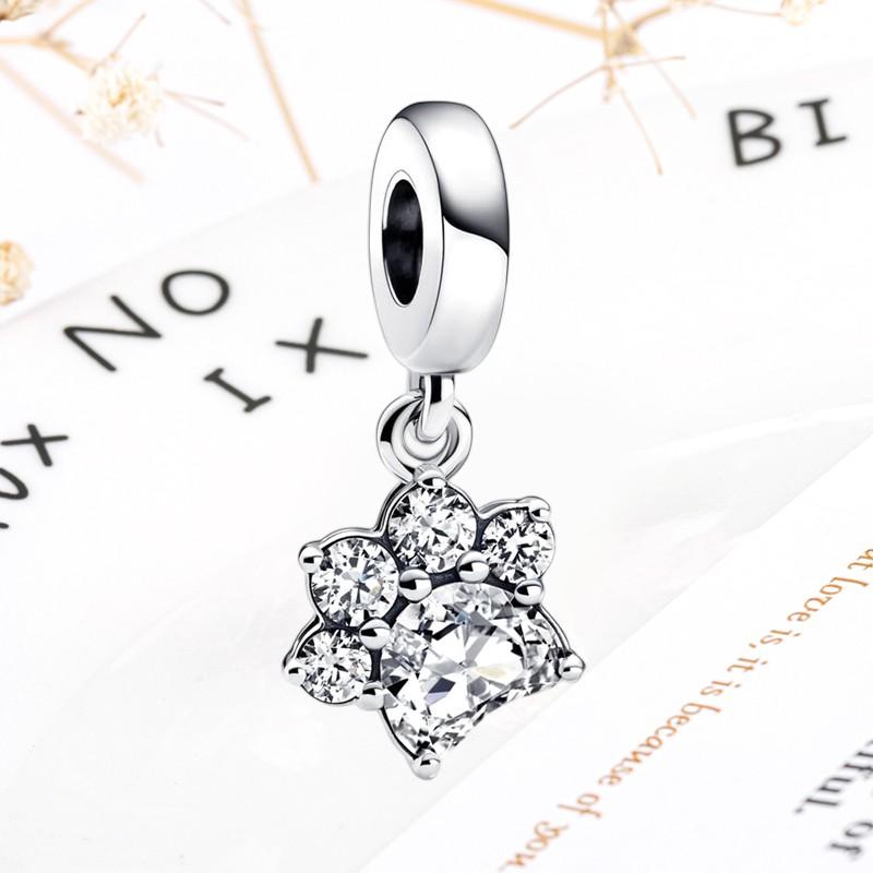 DIY Sparkling Paw Print Charm Beads for Pet Cat Dog Bracelets Jewelry Gifts Accessories