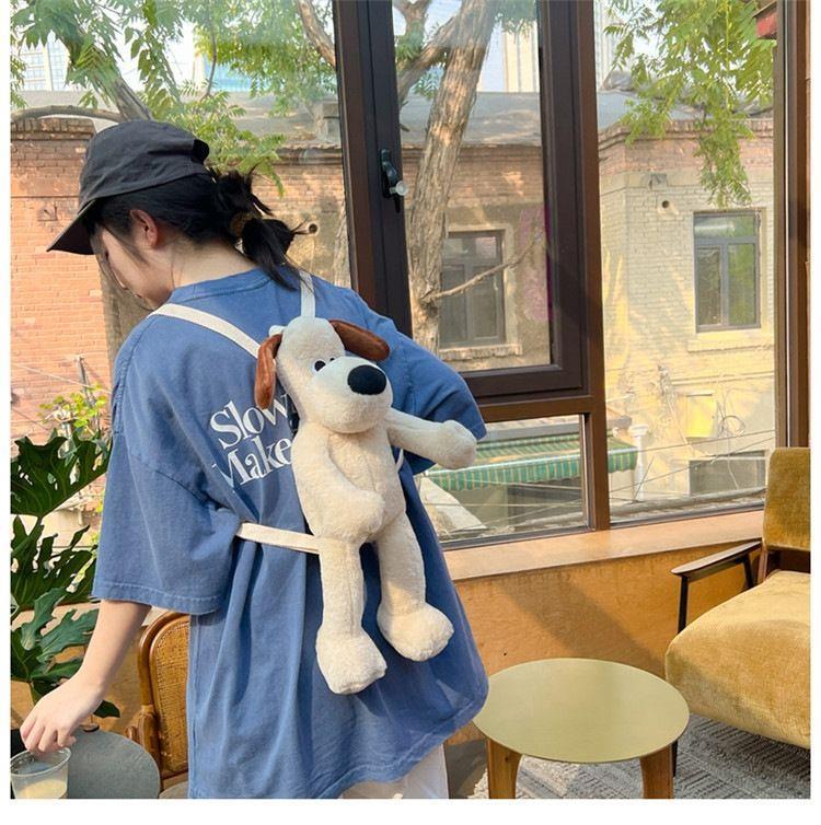 Adorable Puppy Dungaree Plush Backpack Doll | Soft Cartoon Plushie | Cuddly Birthday Gift for Kids