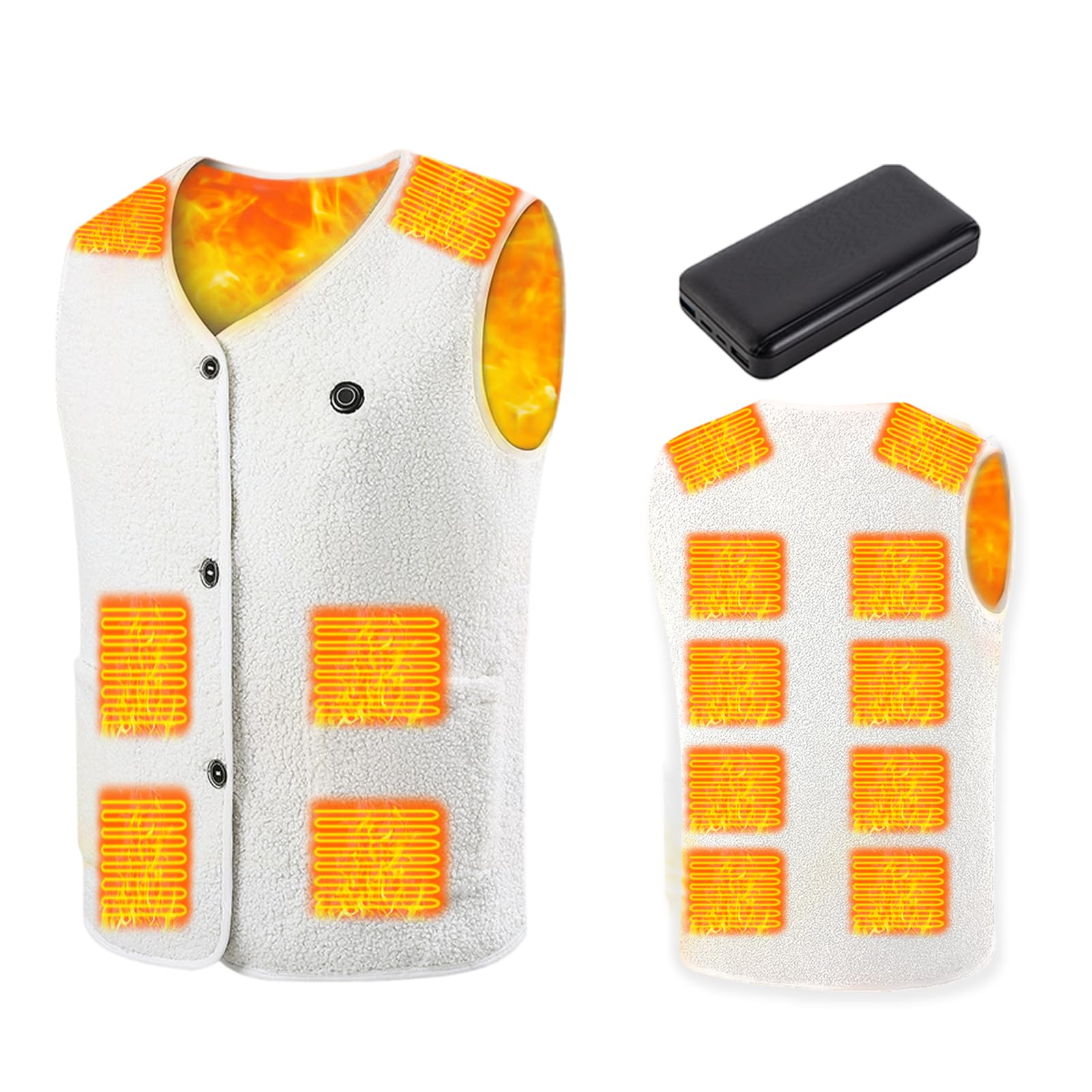 

YORIYOI Флисовый жилет с электроподогревом, 16 зон нагрева, 3 температурных режима, теплый для холодной погоды, электрический с подогревом, унисекс для мужчин и женщин, аккумулятор 20 000 мАч, белый