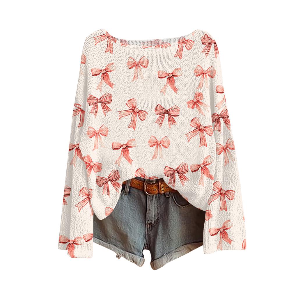 Womens  Fall Sweaters Long Sleeve Print Tops Pullover Sweaters Loose Dressy Casual Basic Clothes