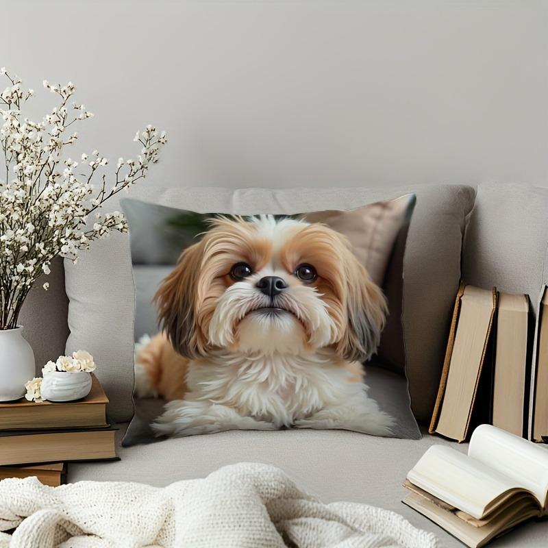 Adorable Shih Tzu-Printed Pillowcase for a Cozy Home Decor Sofa Cushion Cover, Home Room Dormitory Decoration, 2D Printing