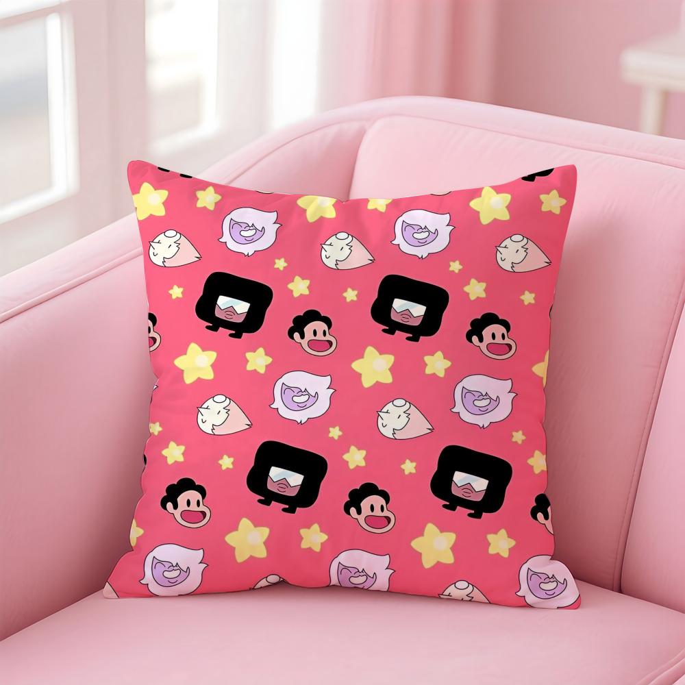 Kwaii Anime S-Steven U-Universe Cushion Cover Pillowcase Short Plush Invisible Zipper Room Sofa Cushion Cover