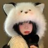 Warm Cute Ear Hat Plush Women Fluffy Hat Autumn Pompom Beanie Cap  Female