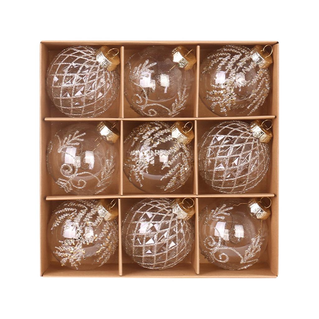 Christmas Decorations 8cm Exquisite PET Transparent Painted Christmas Ball Gift Box Window Christmas Tree Pendant Ball