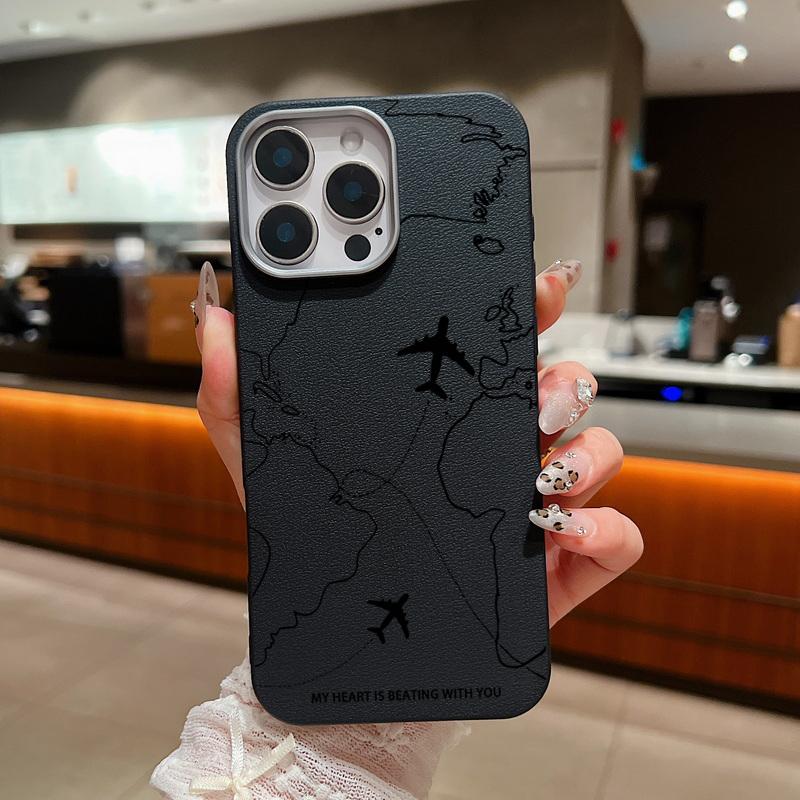 

Чехол для телефона из однотонной кожи с текстурой в виде самолета для iPhone 16 Pro 15 14 Plus 13 12 Pro Max 11, ударопрочный, мягкий, из ТПУ, тонкий чехол iPhone 16