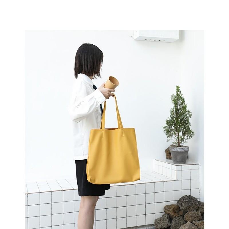 IELGY Korean Version of Fashionable Lychee Pattern Tote Bag, Simple and Large-capacity Solid Color One-shoulder Mother and Child Handbag
