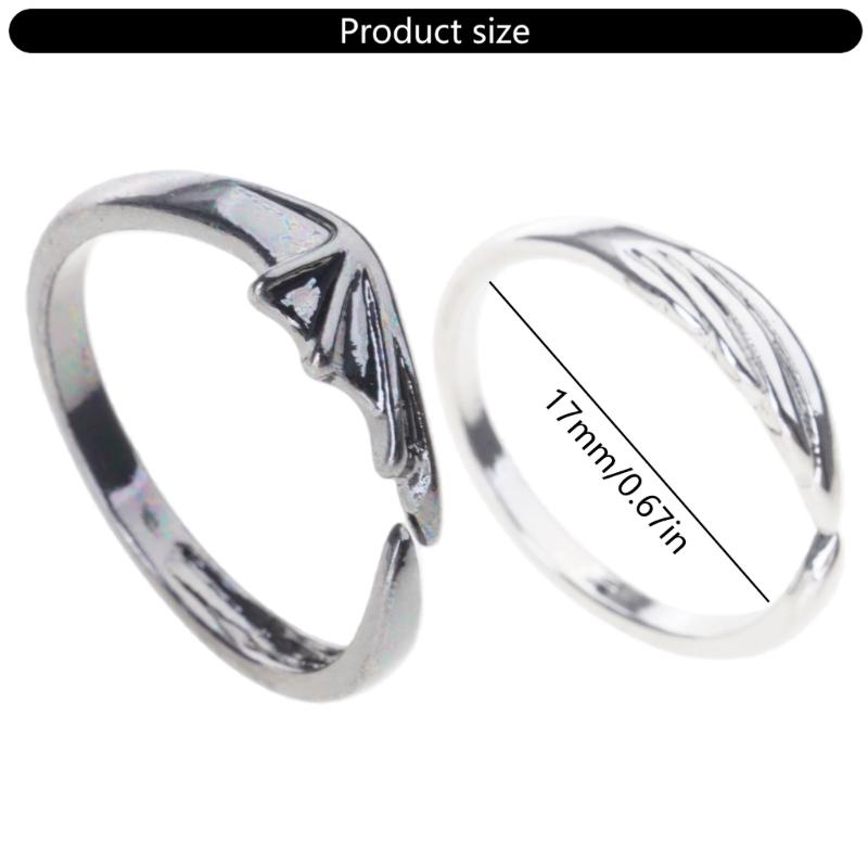 2Pieces Angel & Devil Couples Matching Ring Set Simplicity Adjustable for Women Men Engagement Marry Anniversary Lover