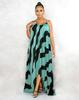 H153 Europäisches Sexy Damen Maxikleid mit unregelmäßigem Print und Spaghettiträgern