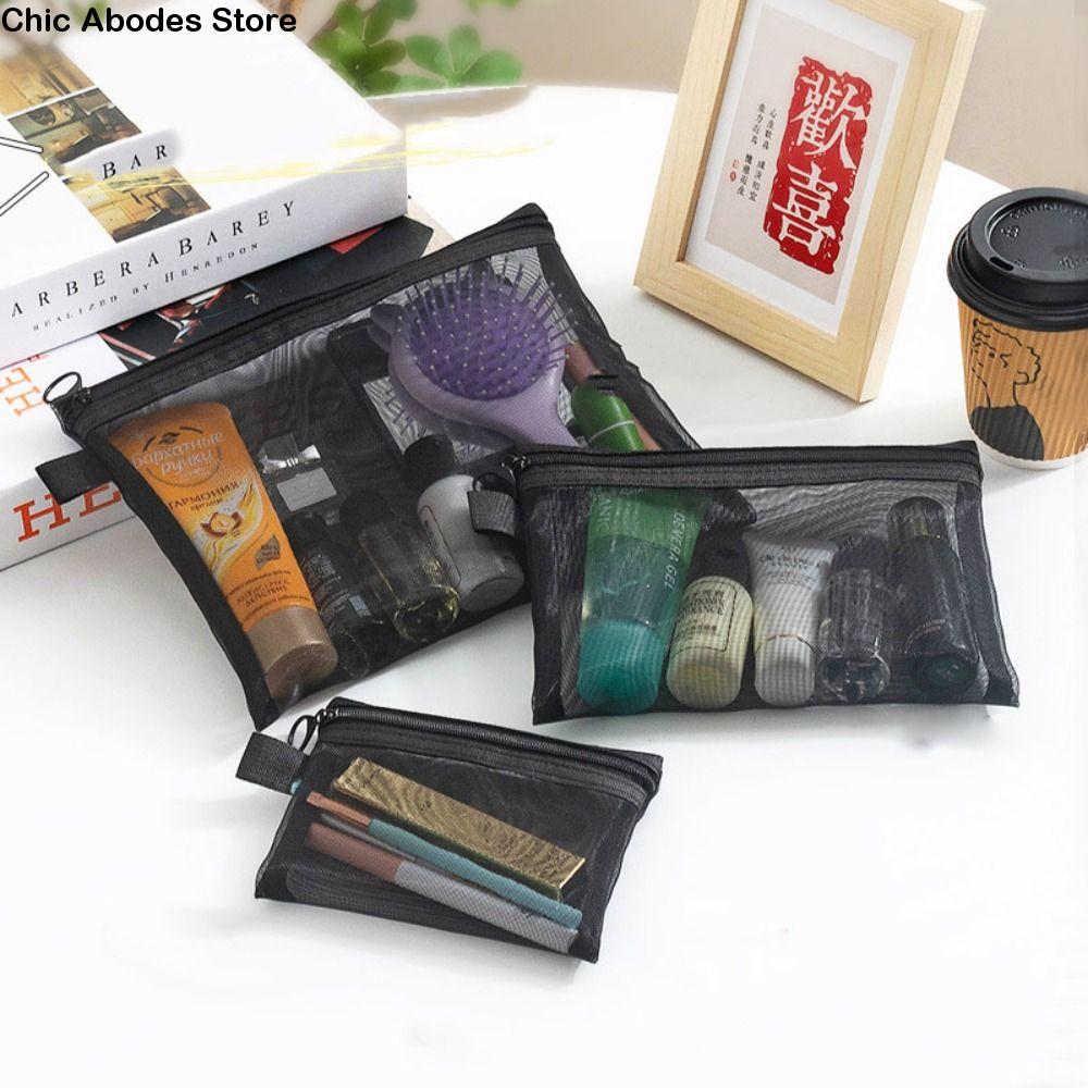 Fashion Large Capacity Mesh Cosmetic Bag Zipper Bag Pencil Cases Makeup Bag Transparent Wash Pouch Cosmetic Cases Girl