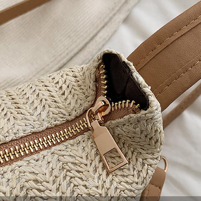 Retro Straw Crossbody Bag For Women Bohemian Small Knitting Summer Purse And Handbag Vacational Bucket Beach Bags