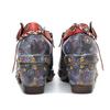7.5cm Sheepskin Leather PU Ethnic Summer Chunky Heel Women Handmade Print Ladies Fashion Moccasins Metal Decoration Shoes