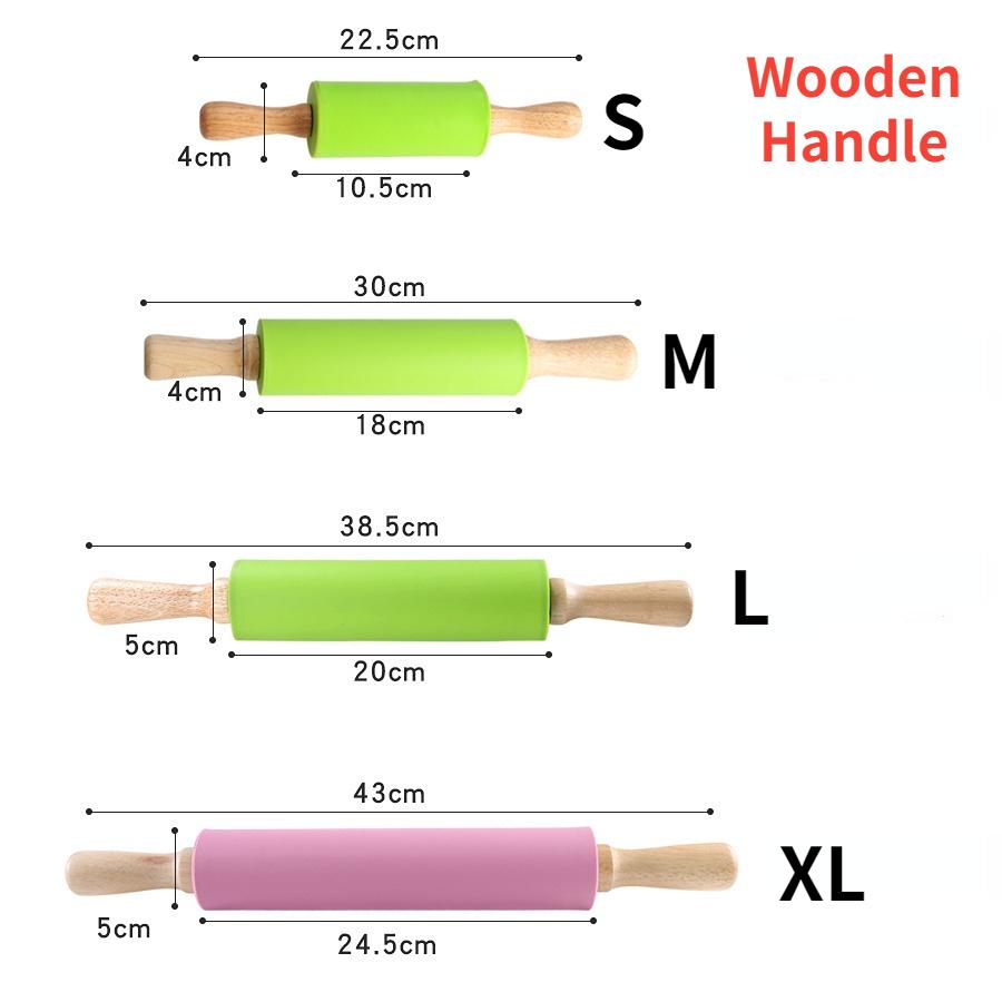 Non-Stick Silicone Rolling Pin Wooden Handle Pastry Dough Flour Roller Kitchen Cooking Baking Tool For Pasta Cookie Dough