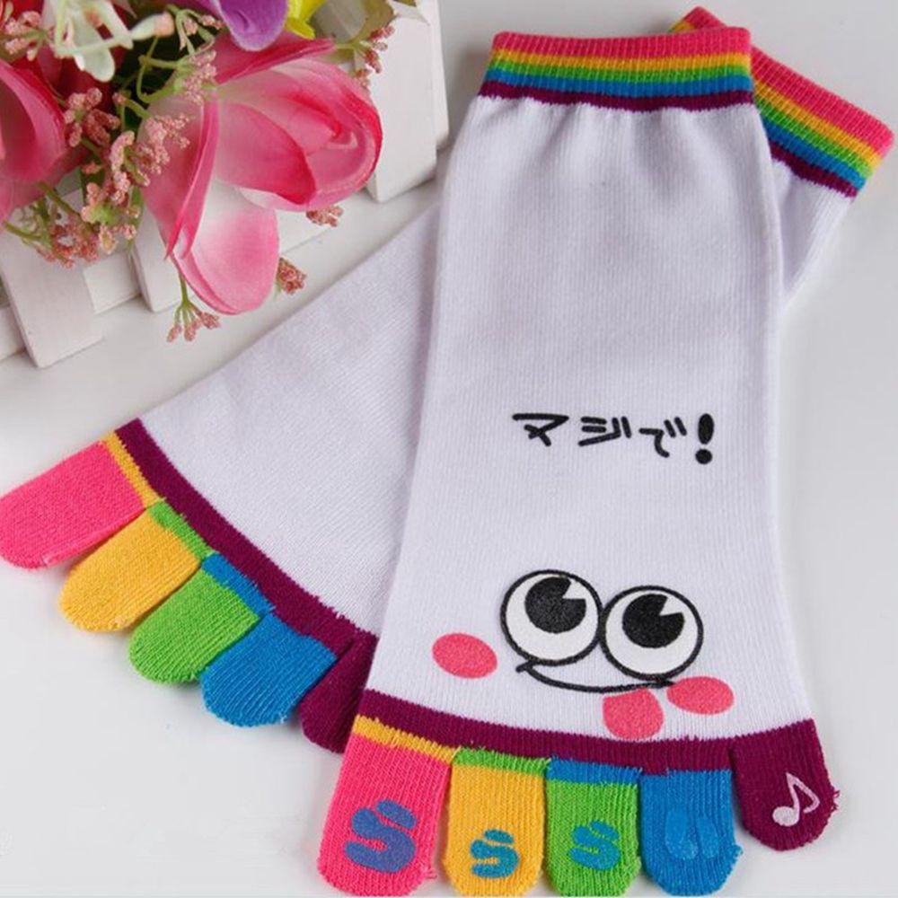 Color Random Fashion Casual Trainer Cotton Five Finger Cartoon Smile Toe Socks