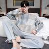 Baumwolle Herren Pullover Nachtwäsche Herbst Frühling Langarm Nachtwäsche 2 Stück Pyjamas Set Männlich