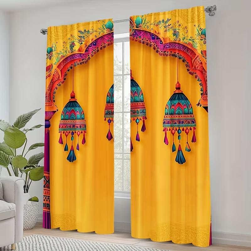 2PcsRetro patterned pendant print curtains,suitable for bedroom,living room kitchen decoration,home decoration,window decoration