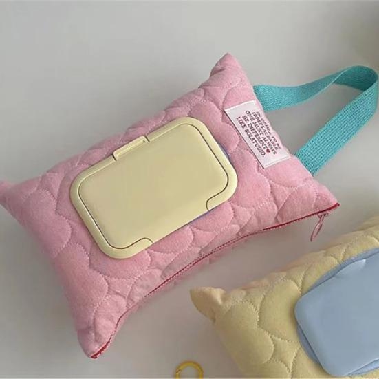 Travel Baby Wipes Dispenser Portable Quilted Wet Wipes Holder Zipper Closure Refillable Baby Wipes Case for Stroller Car Seat