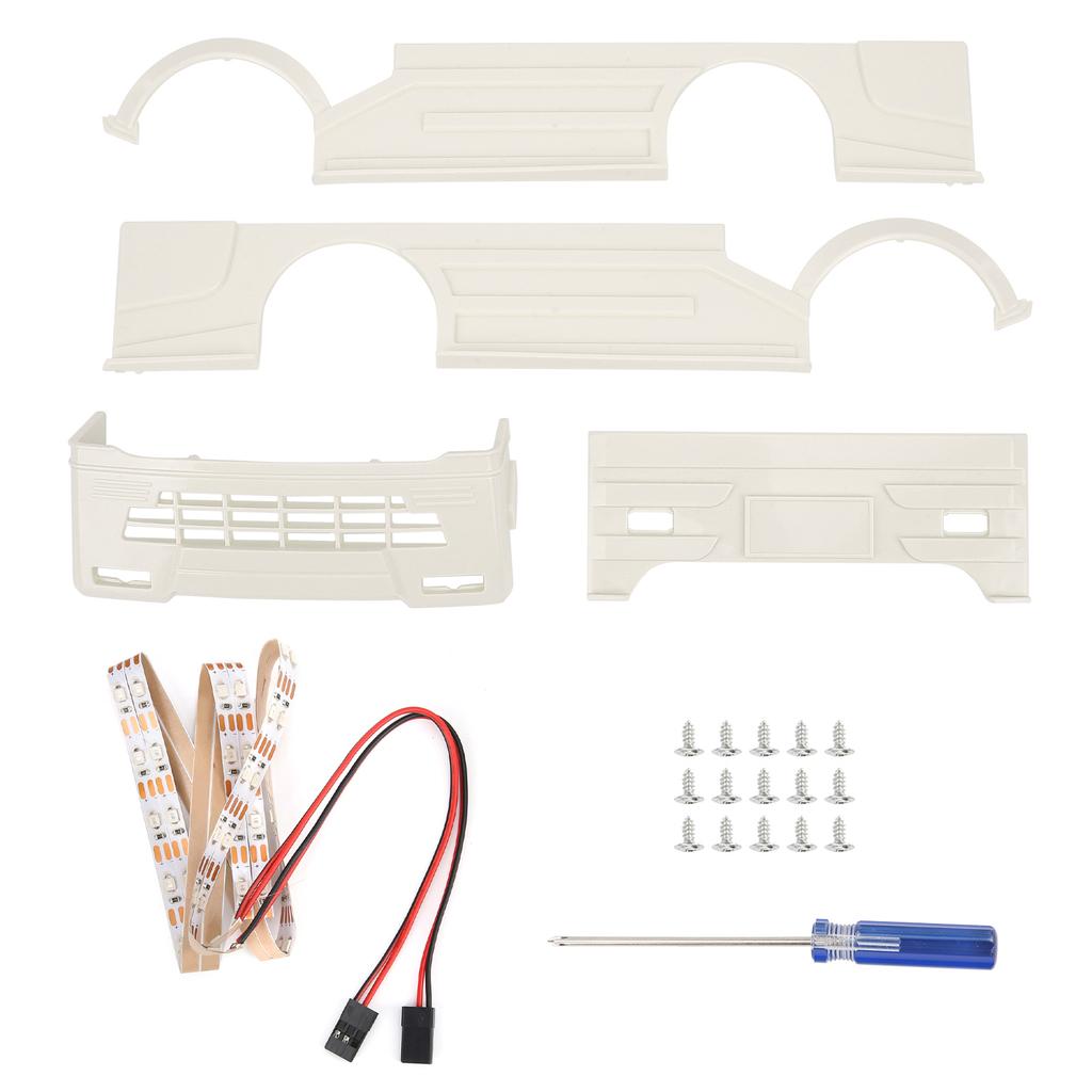 RC Wide Body Kit Large Surrounding Cover LED Light Modification Kits for WPL D12 RC Truck WhiteRed