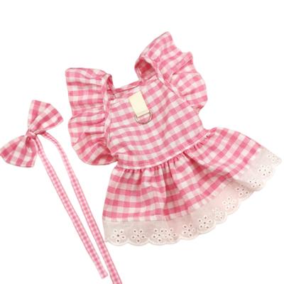 Sweet Pet Flying Sleeves Skirt British Style Comfortable Plaid Lace Dog Skirt Breathable Elegant Pet Costume Birthday Party