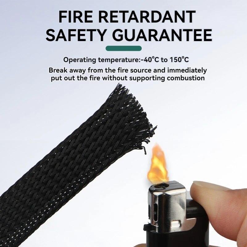 Black Nylon Wear-resistant Flame-retardant Fireproof Electric Cable Bundle Insulation Protection Braided Sleeve