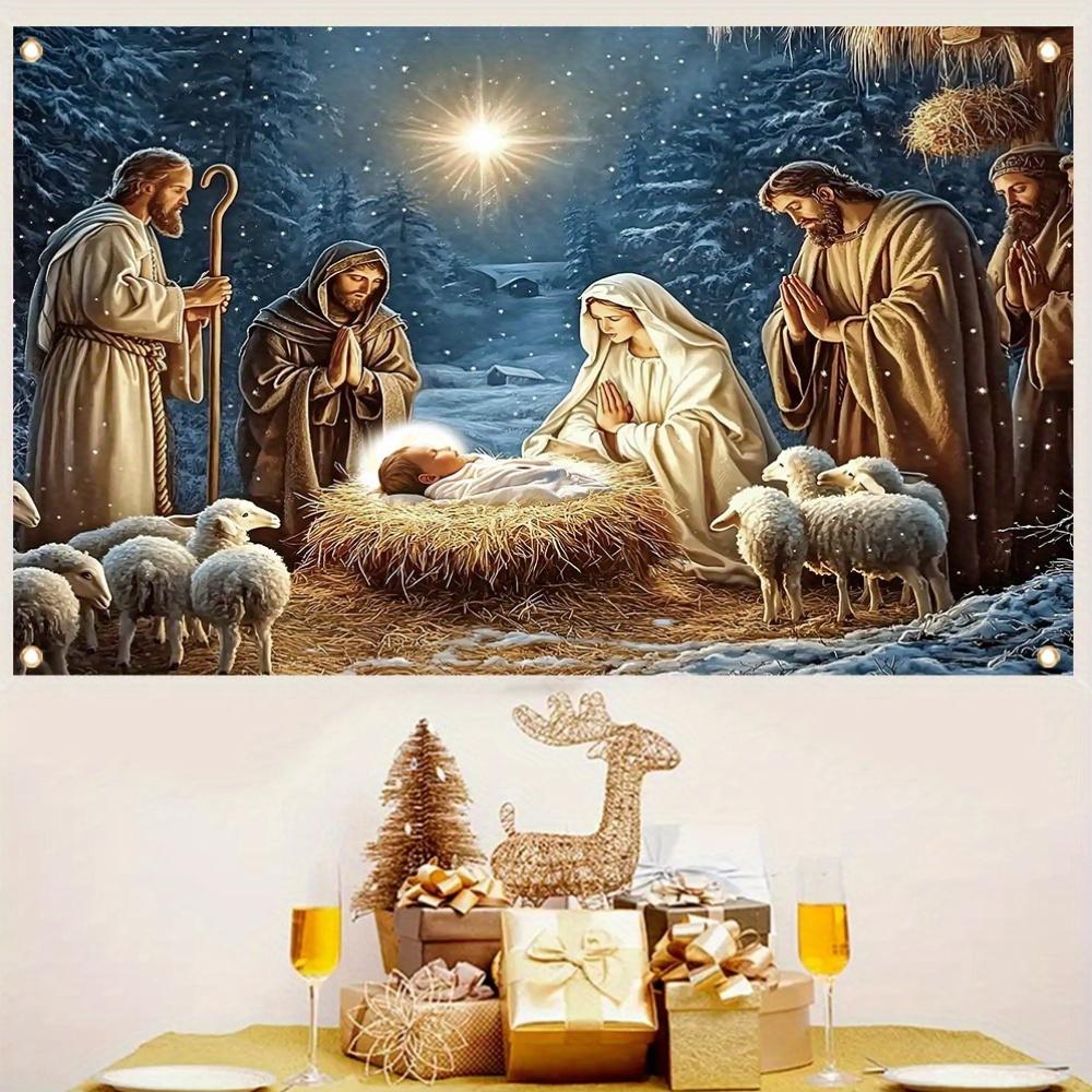 Merry Christmas Jesus Manger Nativity  Backdrop Xmas Decoration Background Winter Backdrop Decorations For Photo Studio Photo Booth Christams Party