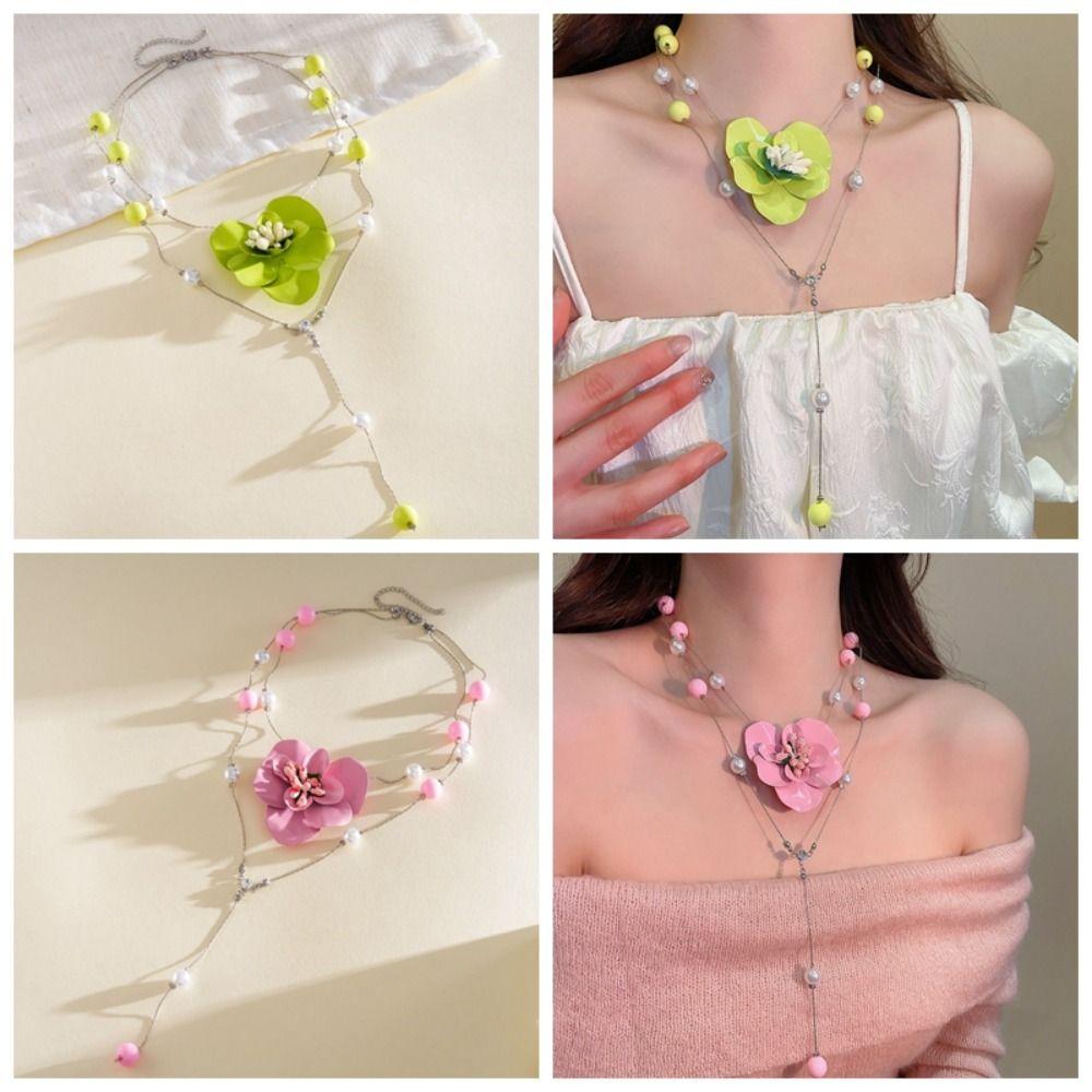 Collier Empilé Orchidée Phalaenopsis de Luxe Pendentif Fleur Exquis Haut de Gamme Polyvalent