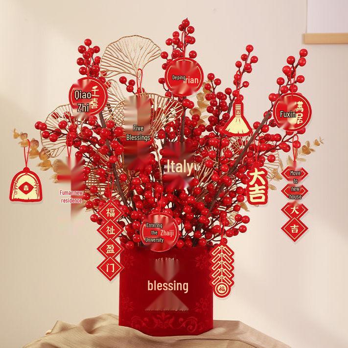 Korean Style New Year Housewarming Ornament: Plush Flower Fortune Bucket for Living Room