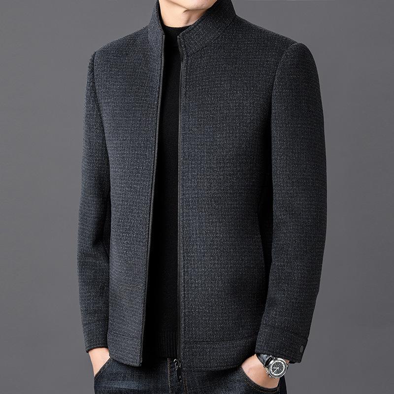 Double-sided short cashmere coat, middle-aged woolen woolen jacket, winter casual removable liner stand-up collar top