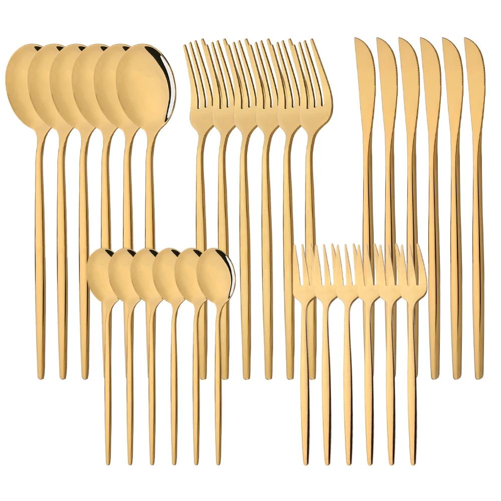 30Pcs Pink Silver Dinnerware Set Stainless Steel Steak Knife Fork Coffee Spoon Flatware Dishwasher Safe Kitchen Tableware Set