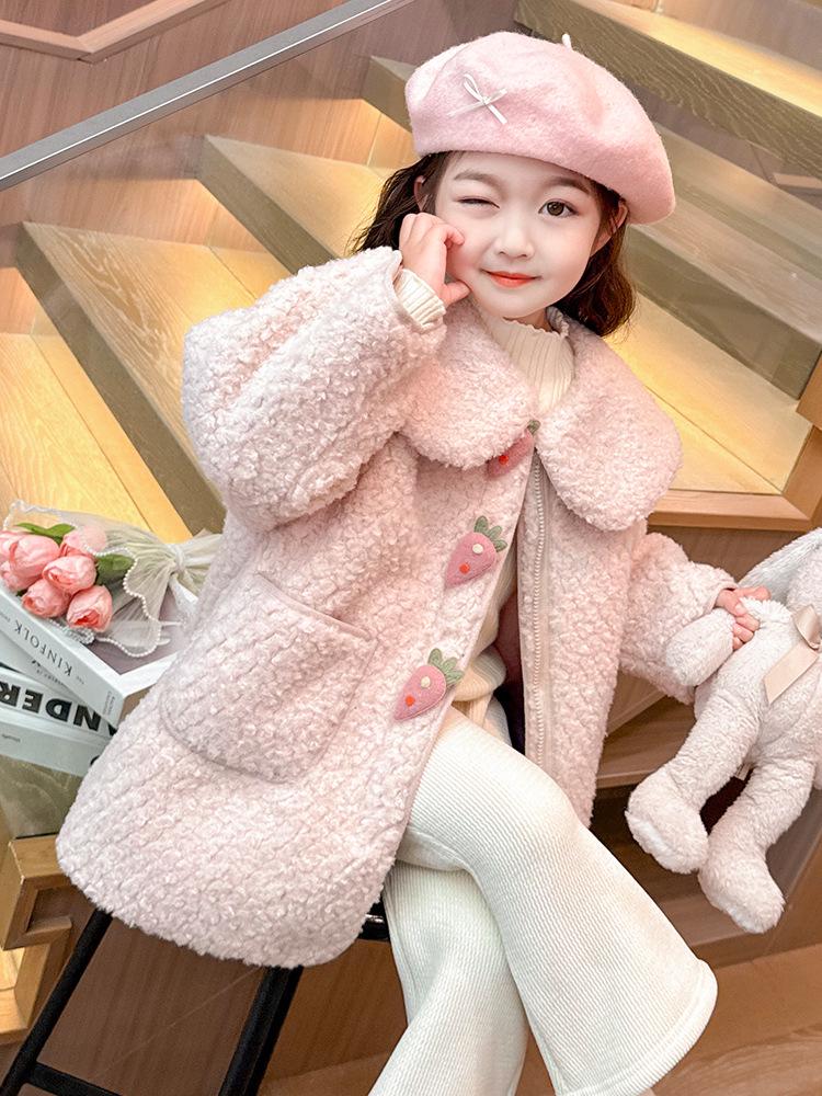 2025 Girls' Lambswool Fleece-Lined Sweater Coat for Autumn & Winter