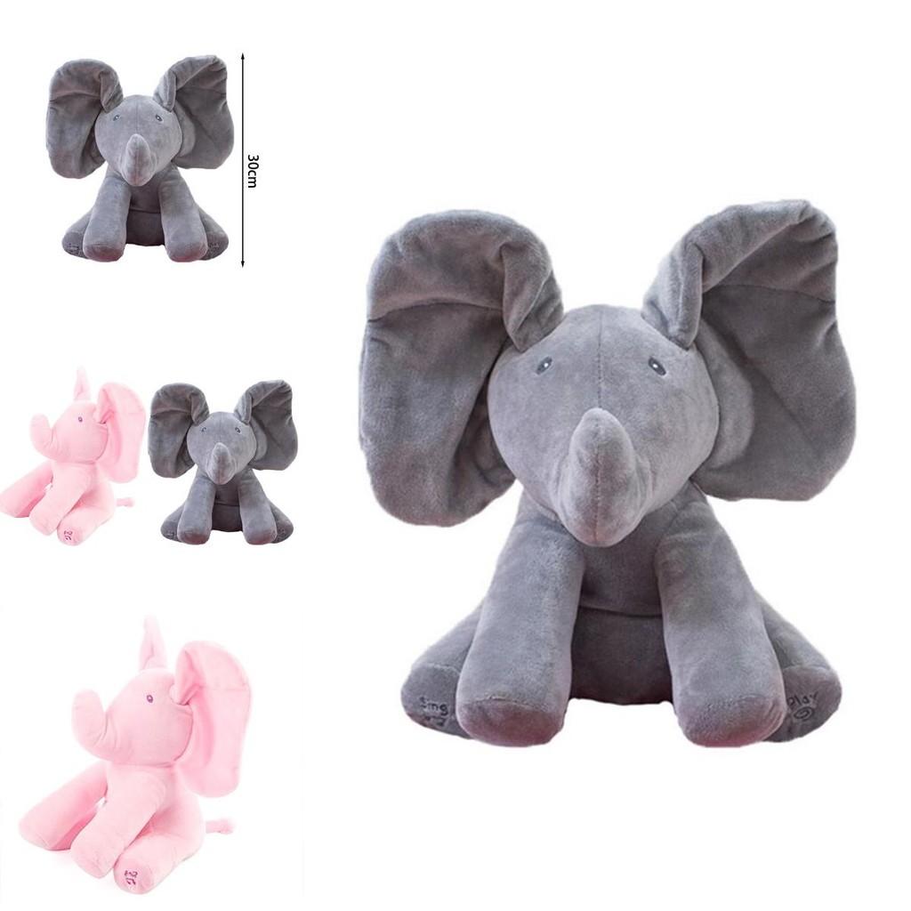 Gray Peek-a-boo Musical Plush Elephant Toy Soft Adorable And Perfect For Toddlers