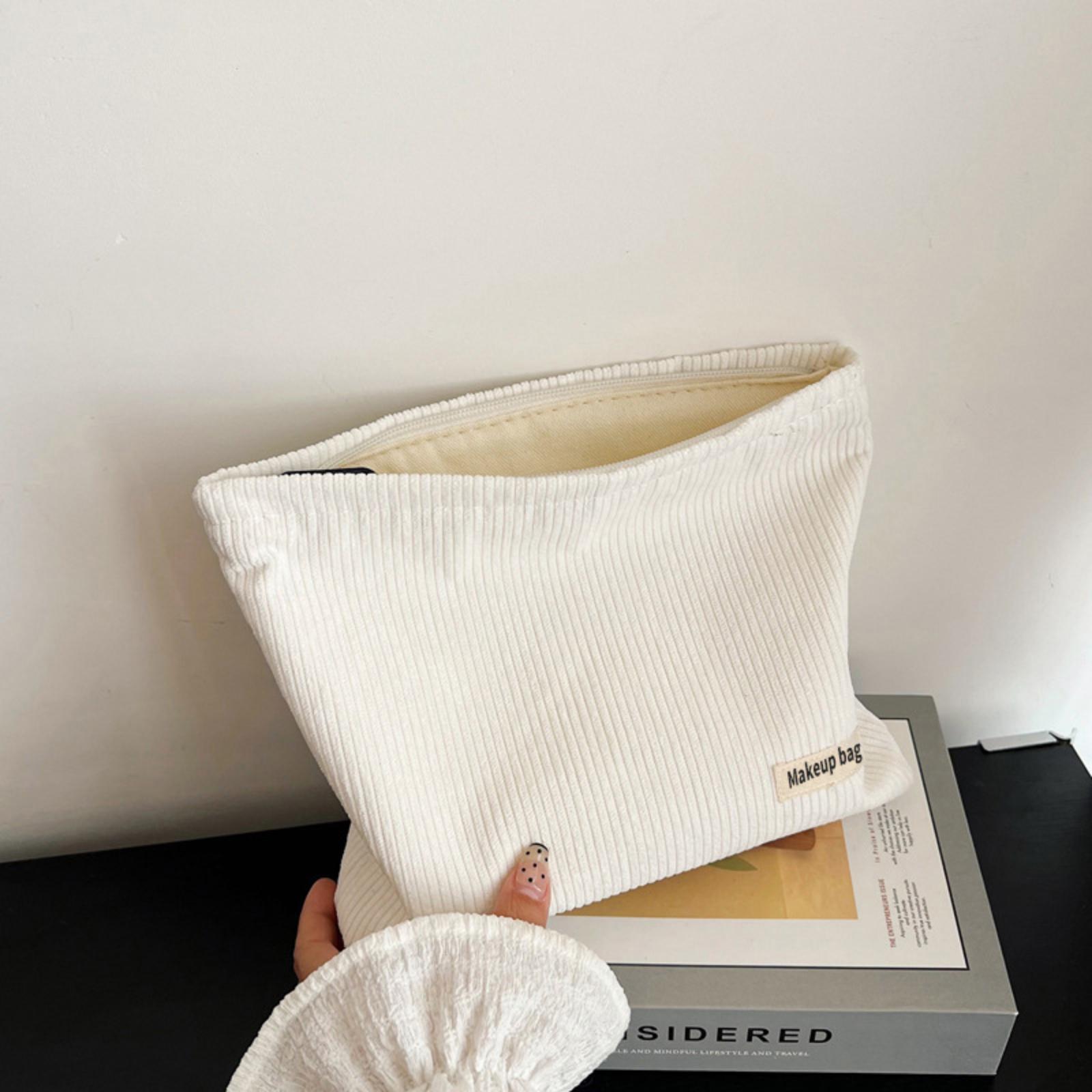 

Home Use Thickened Corduroy Cosmetic Bag For Women Large Capacity Travel Toiletry Bag Convenient Handheld Pouch For Lipstick And Change Storage One Size бежевый