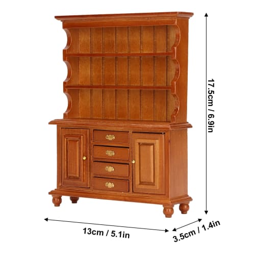 Dollhouse Shelf with 4 Open Drawers Miniature Retro Dollhouse Decoration 1:12 Dollhouse Study Living Room