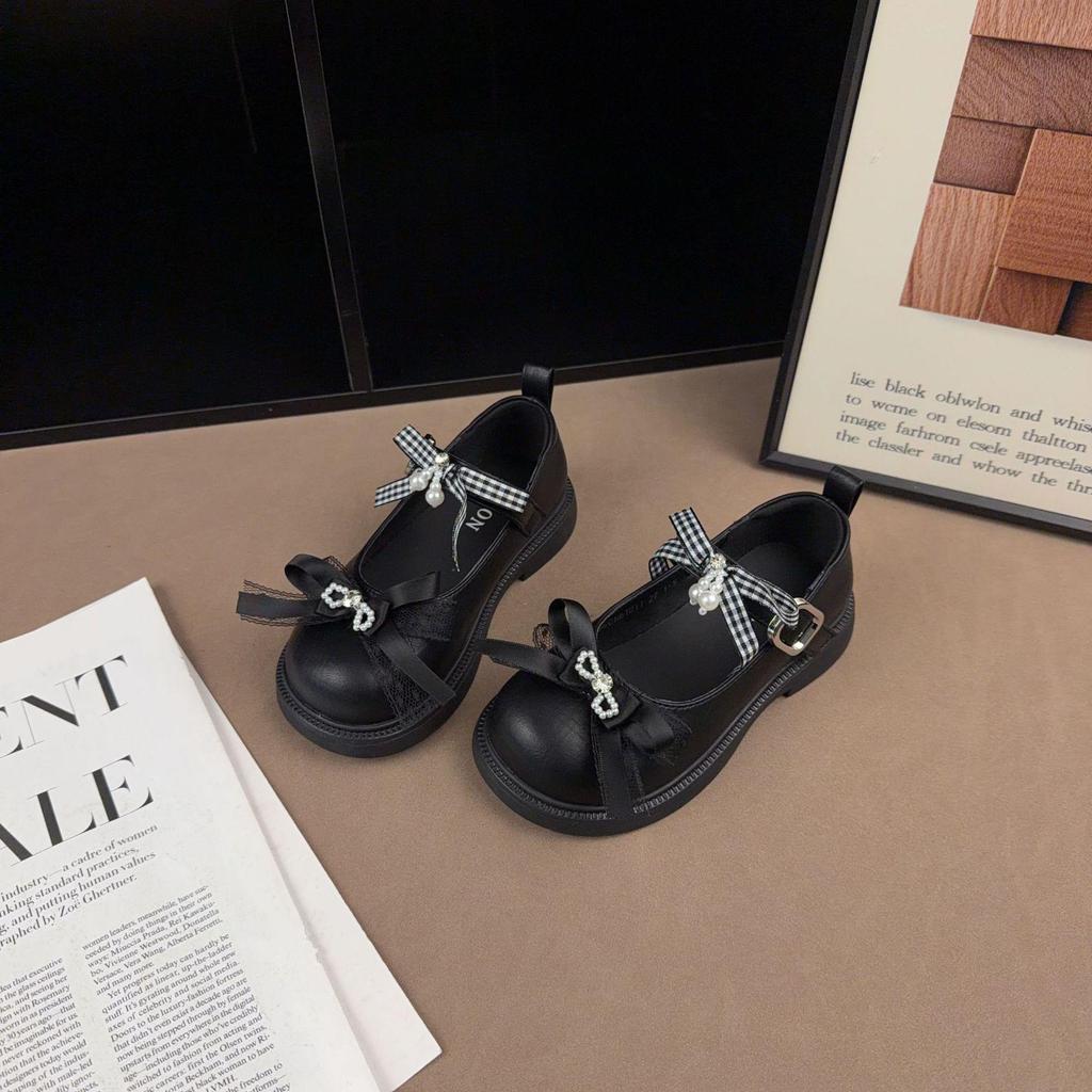 Retro-Prinzessinnenschuhe aus Leder mit Schleife und Strasssteinen – rutschfest, flacher Schaft, koreanischer Stil für Frühling/Herbst 2026