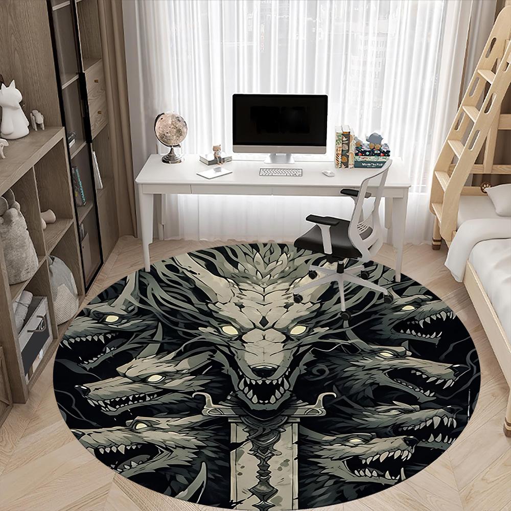 1PC Wolf Pack Office Round Area Rug, Mat Suitable For Office, Under Office Chairs Bedroom Living Room Home Decor, Room Deco