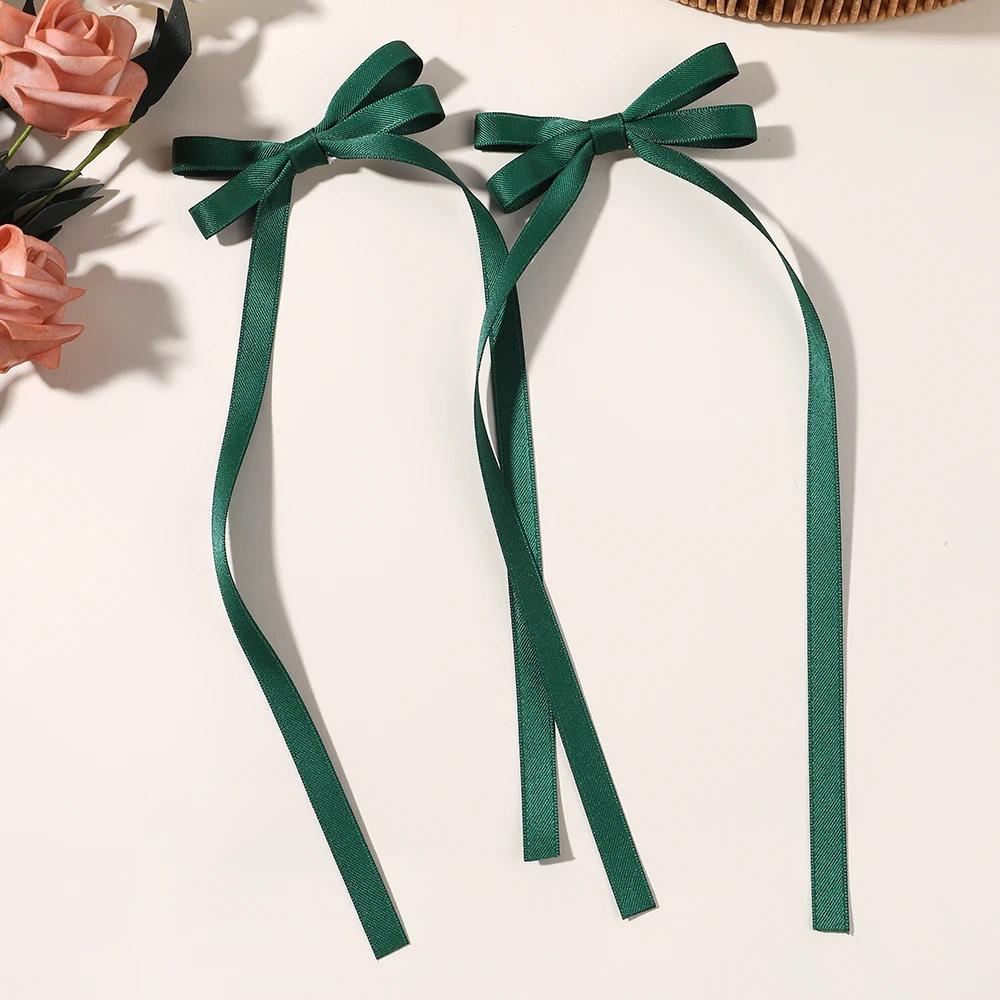 2pcs Long Tassel Ribbon Hairpin Cute Candy Bow Clip for Women Girls Party Gifts Headwear Side Clips Hair Accessories