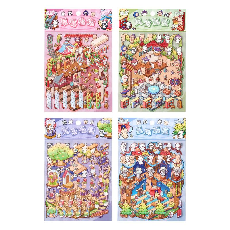 3D Dream Castle Scene Stickers Creativity Decorative Hand Account Diary Album Scrapbooking Material Craft Supplies