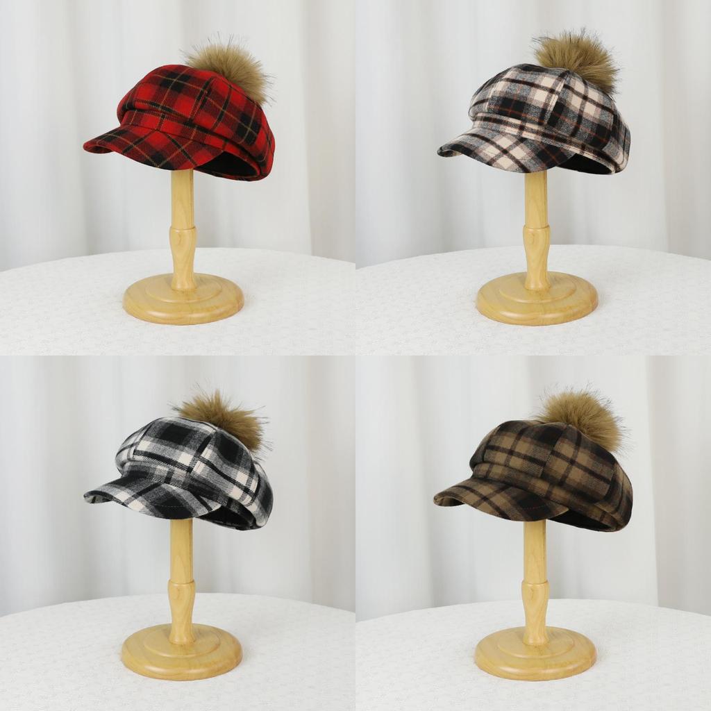 Vintage Karo-Barett für Damen mit warmem Fleece Winter-Modeaccessoire