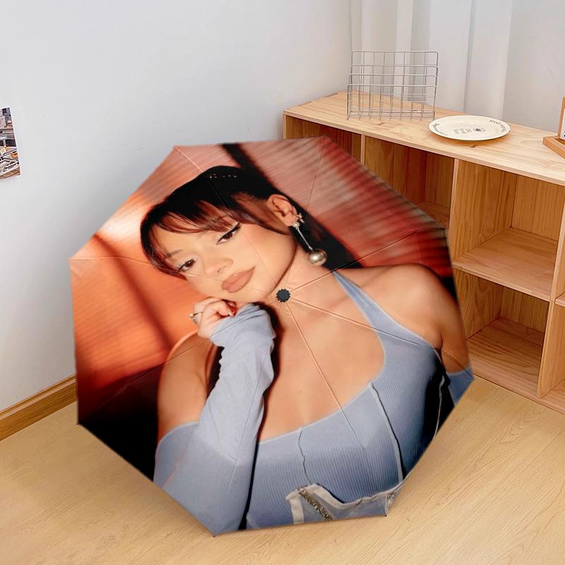 1pc Ayliva Pattern Umbrella Portable Folding Umbrella Iron Frame Hole Bone Structure Outdoor Home Umbrella