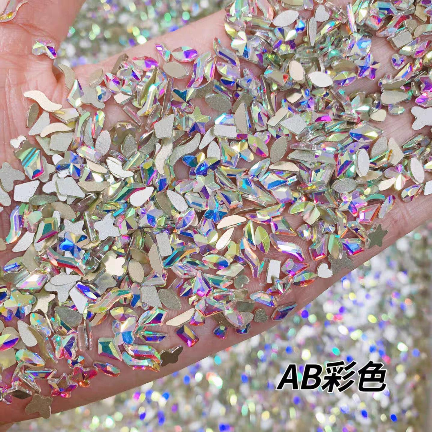 

Yiwu Nail Art Diamond Mixed Mini Small Nail Art Flat Bottom Special-Shaped Diamond Mixed K9 Champagne Nail Art Jewelry 100pcs/bag
