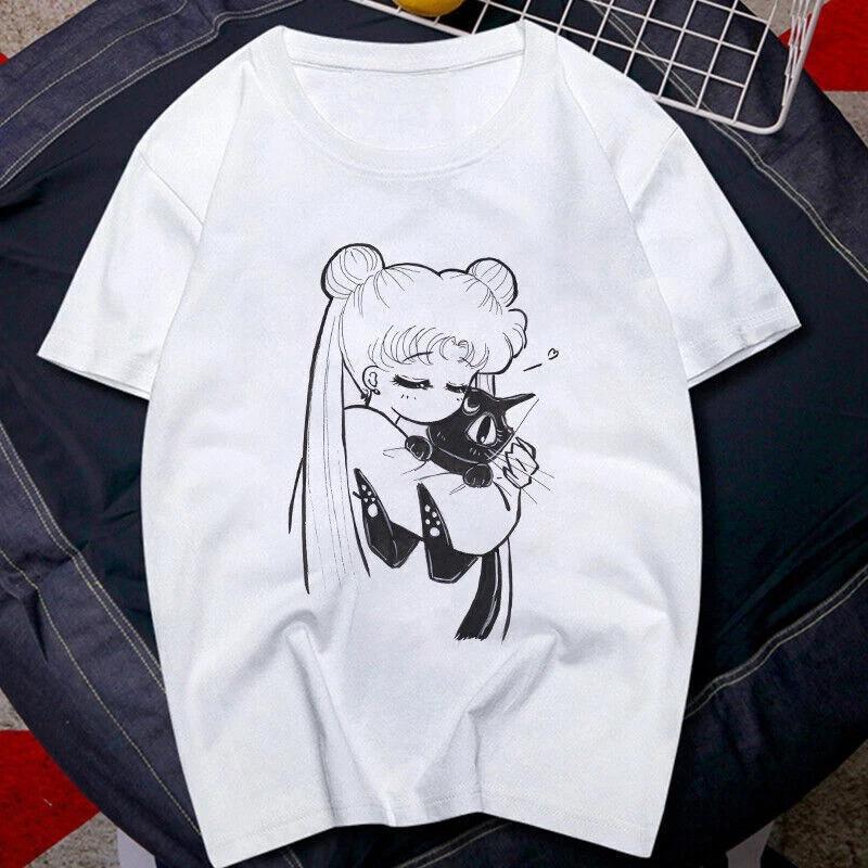 90s Anime Sailor Moon Retro Graphic T Shirt Summer Cotton Unisex Women Tee Streetwear Casual Trend Short Sleeve Hip Hop Top